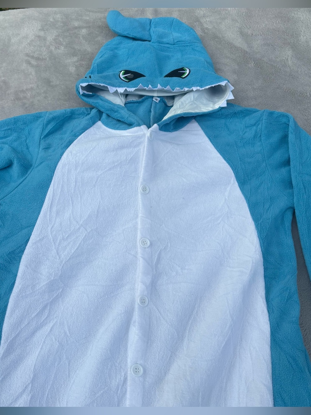 Shark Onesie With Hood Adult Medium Halloween Costume Blue White Cosplay **READ
